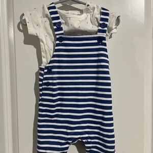 Nautical Striped Kids Overalls in Navy and White